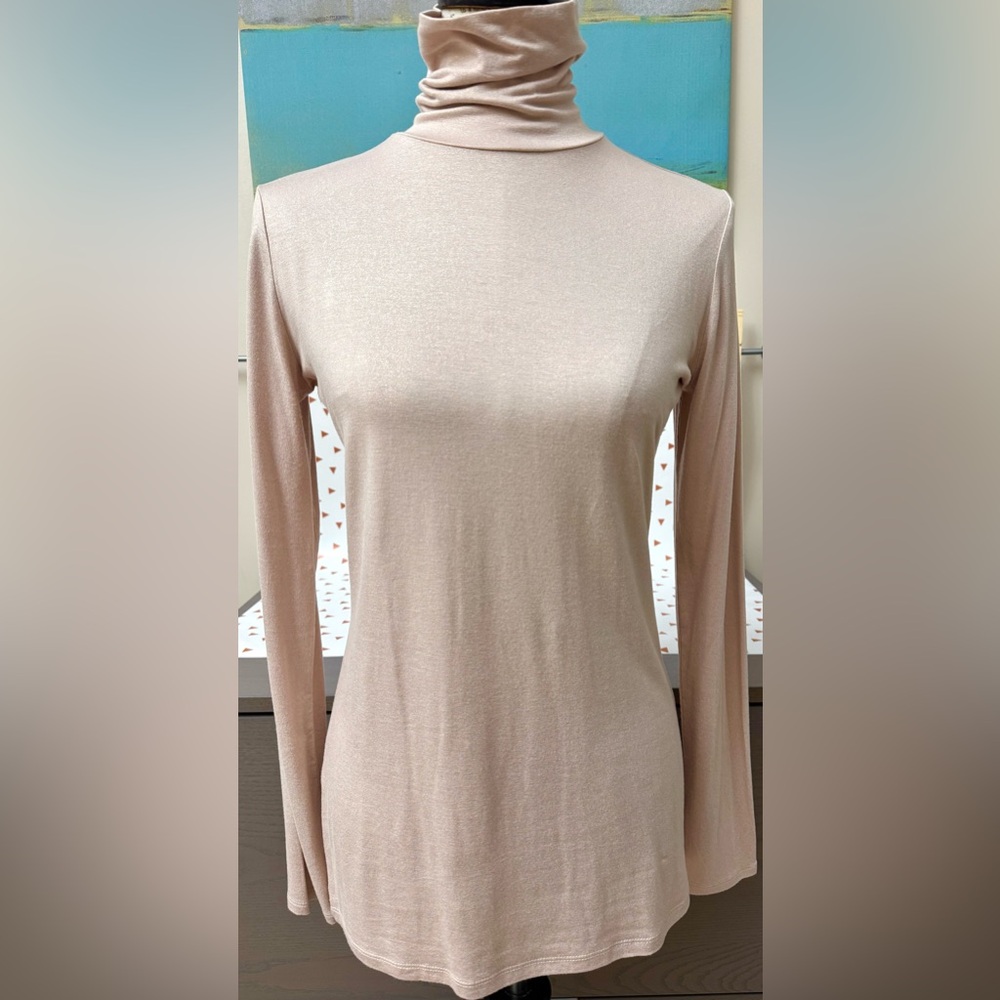 Women’s NWT Belle Sky Top Pink Metallic Turtleneck Long Sleeve Lightweight M